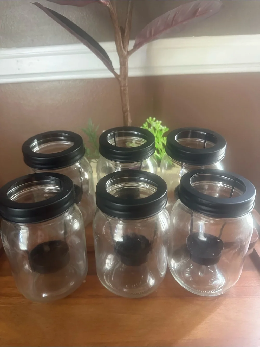 Clear Glass Hanging Candle Jar with Black Lid and Holder set of 6